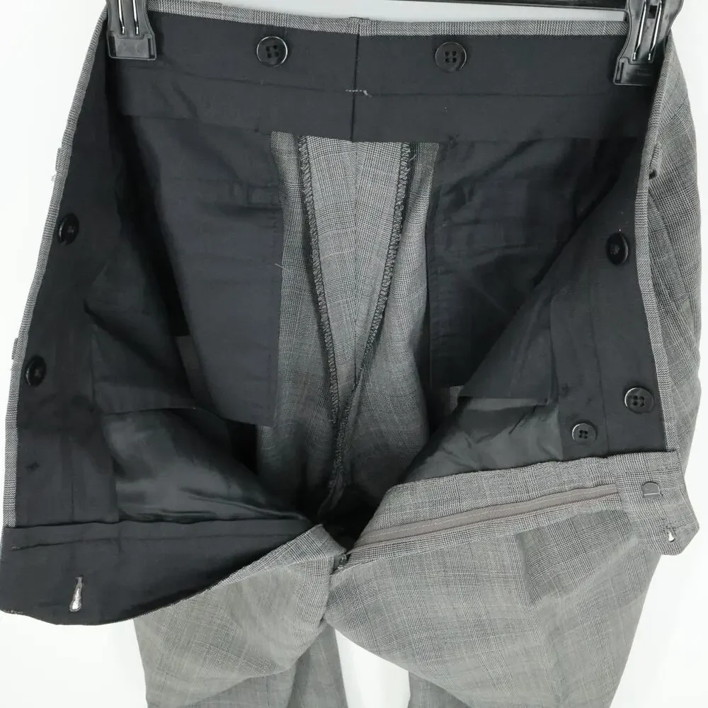 Hart Schaffner Marx Suit Mens 41R Gray Plaid Wool Pleated Cuffed Pants Vintage